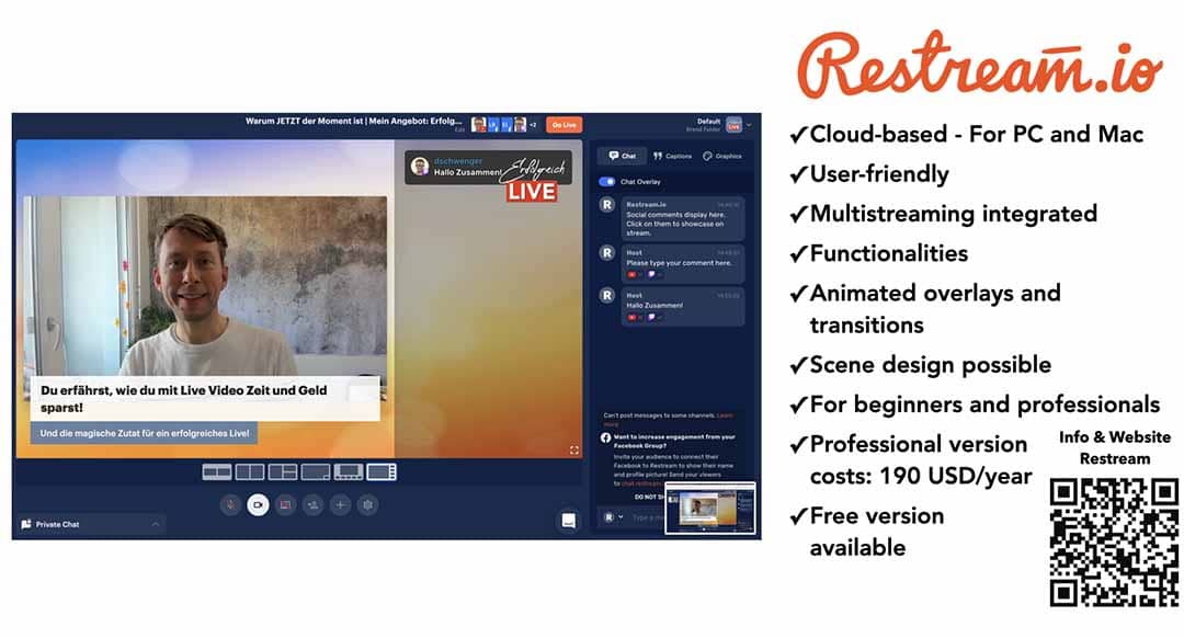 Captura de pantalla de Restream y resumen de sus ventajas