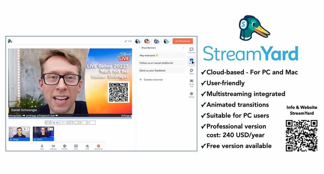 Screenshot und Vorteile von Streamyard