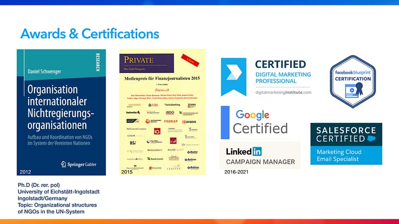 Certifications de Daniel Schwenger